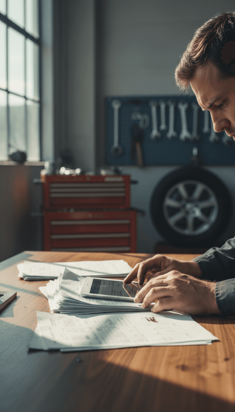 Mitarbeiter von LUOM AUTOSERVICE AND PARTS in Essen bei der Bearbeitung von Kundenanfragen